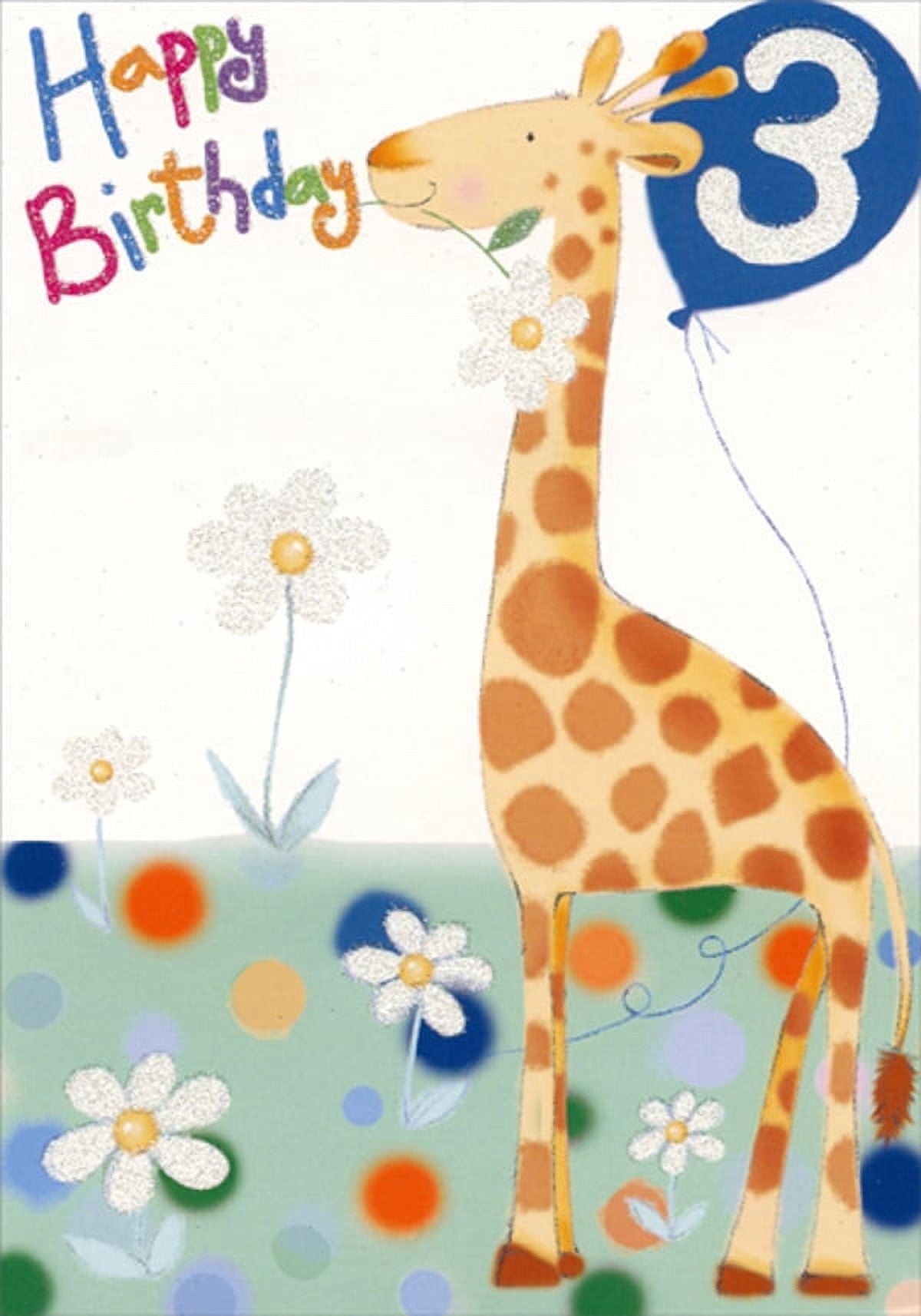 Designer Greetings Giraffe With Flowers And Balloon Age 3 / 3Rd Birthday Card For Boy
