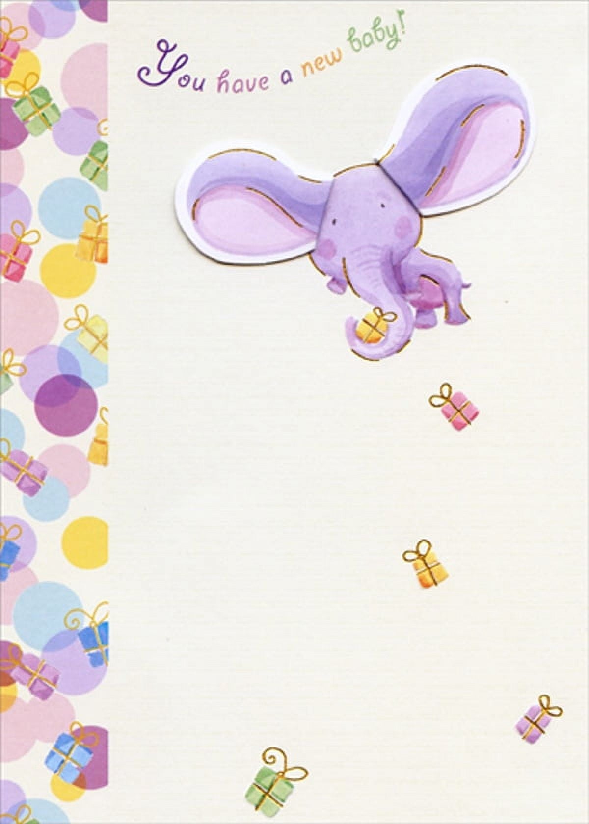 Designer Greetings Purple Elephant With Tip On 3D Ears Hand Decorated Designer Boutique Keepsake New Baby Congratulations Card