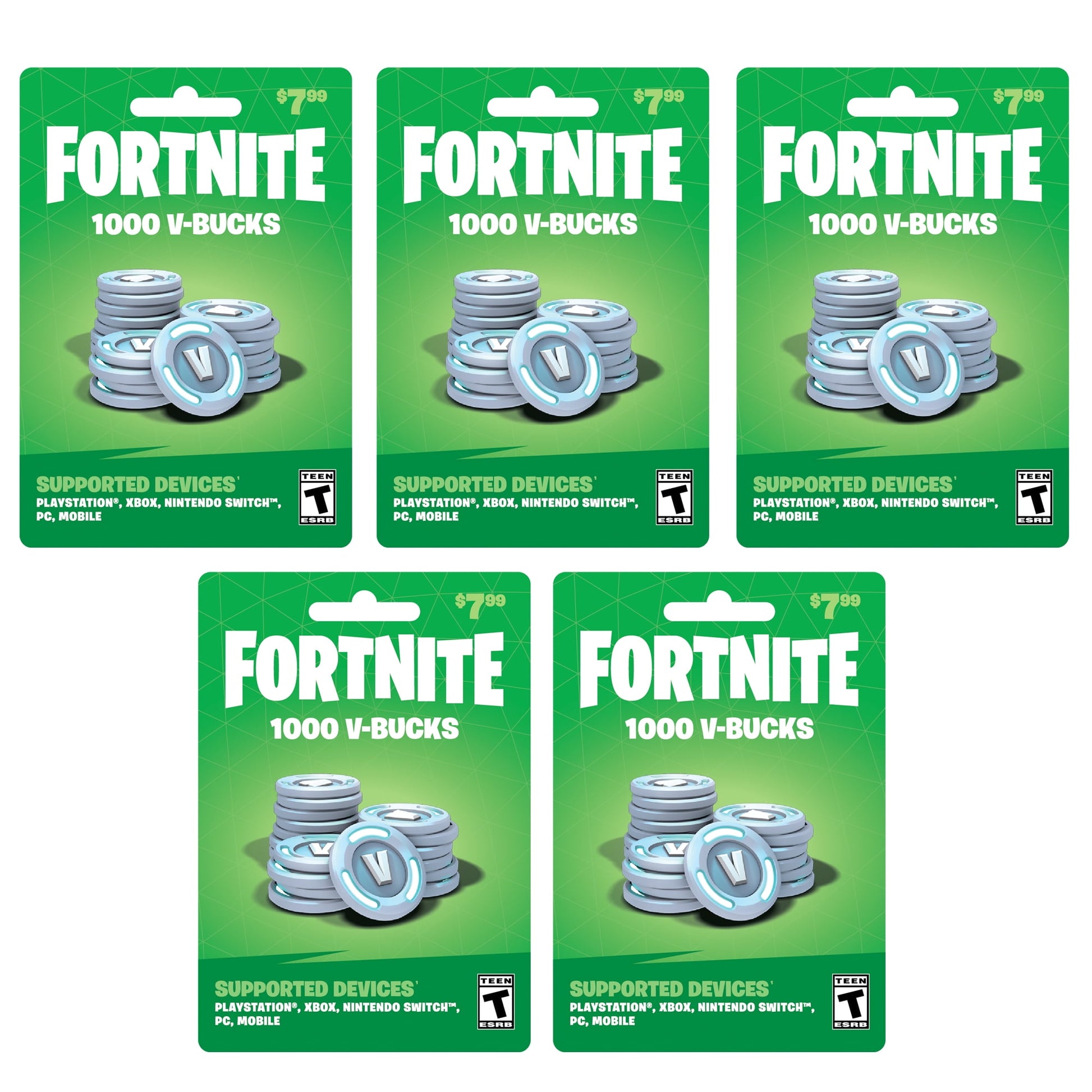 Fortnite 5,000 V-Bucks, (5 X $7.99 Cards) $39.95 Physical Cards, Gearbox