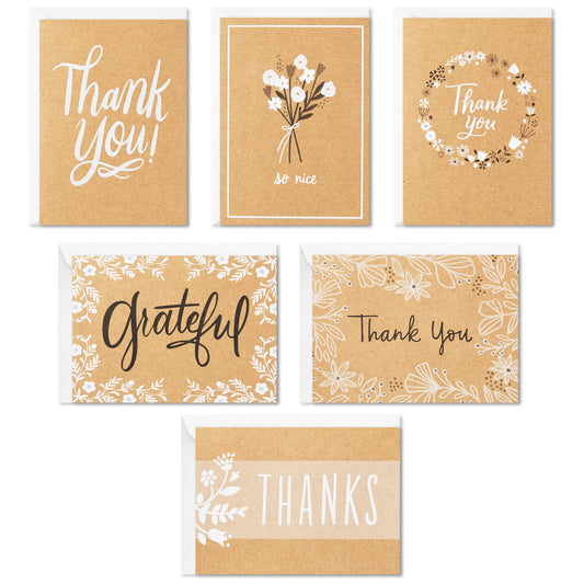 Hallmark Thank You Cards Assortment, Rustic Kraft (48 Thank You Notes With Envelopes)