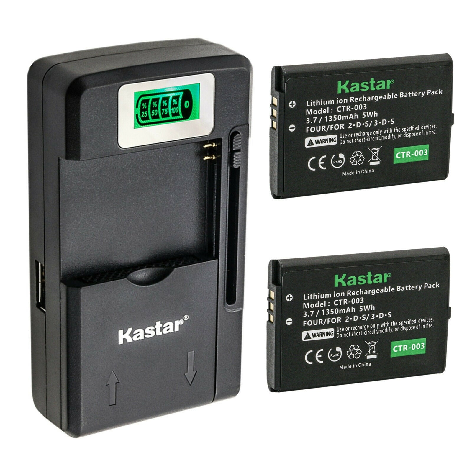 Kastar 2-Pack Battery And Lcd Usb Charger Compatible With Nintendo 3Ds Ctr-003 Rechargeable Battery, Nintendo 2Ds Game Console, 