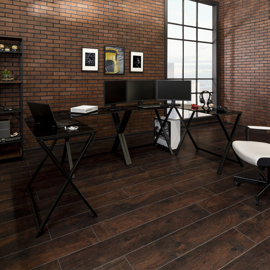 Manor Park Modern Gaming Corner Computer Desk, Set Of 2, Black