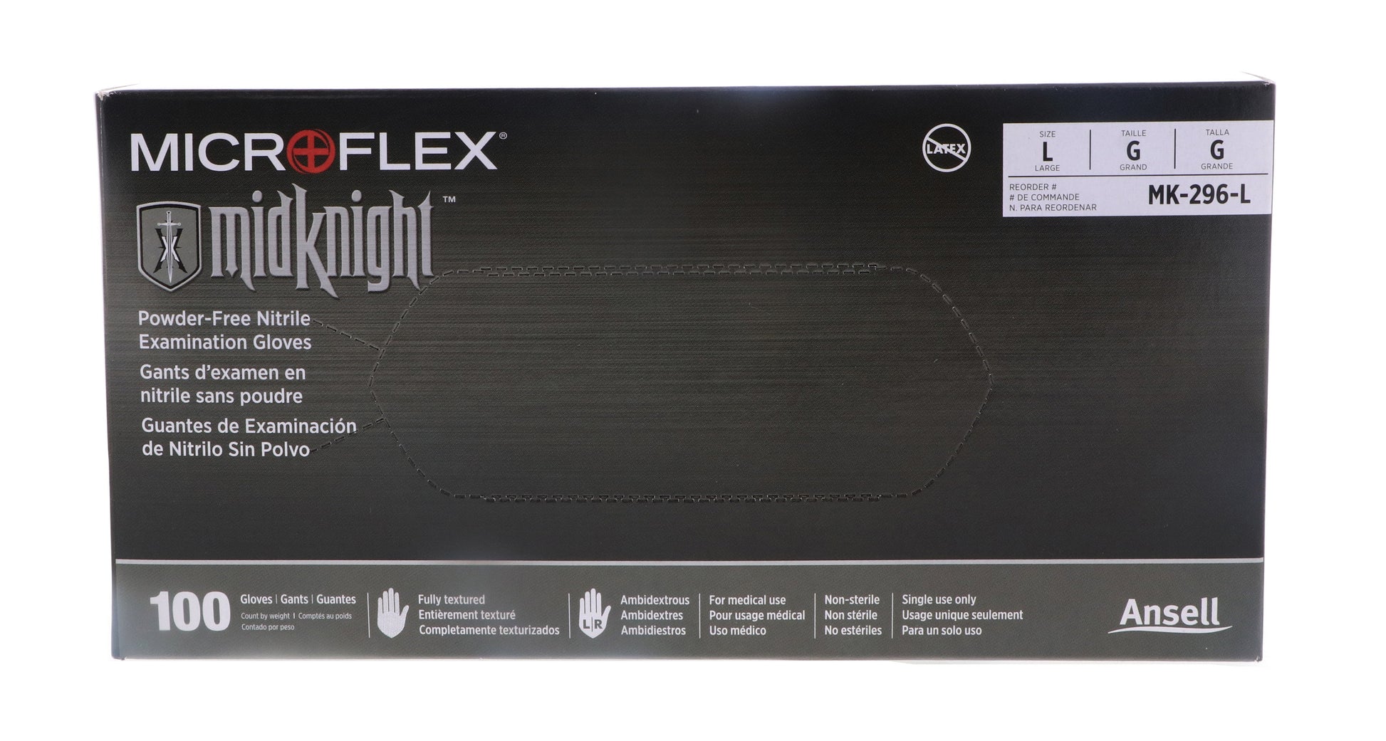 Microflex Midknight Powder-Free Nitrile Examination Glove, Large, Black (100Pcs)