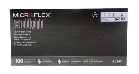 Microflex Midknight Powder-Free Nitrile Examination Glove, Large, Black (100Pcs)