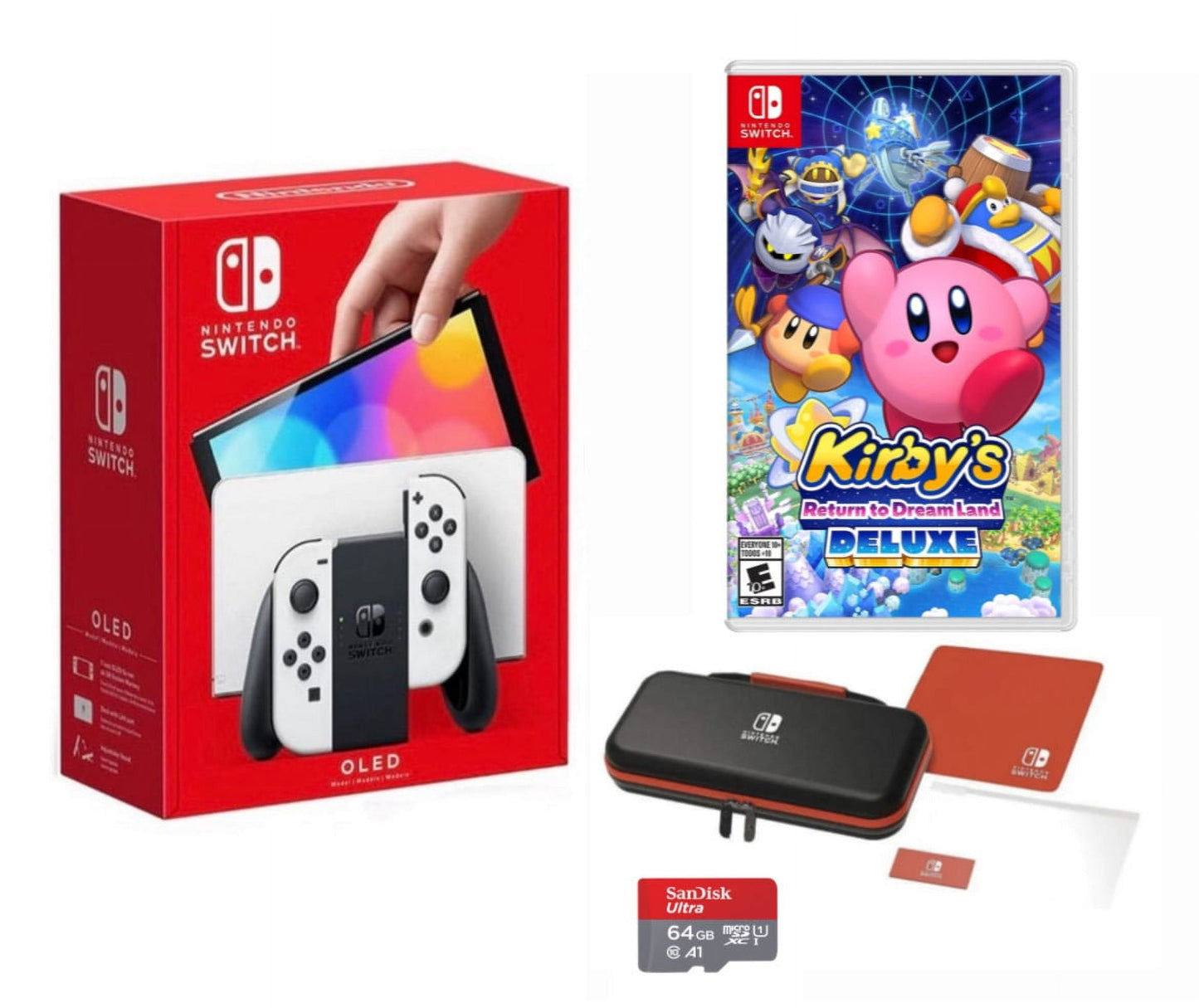 New Nintendo Switch Oled Model White Joy Con 64Gb Console Hd Screen -  Bundle With KirbyS Return To Dreamland: Deluxe Edition +