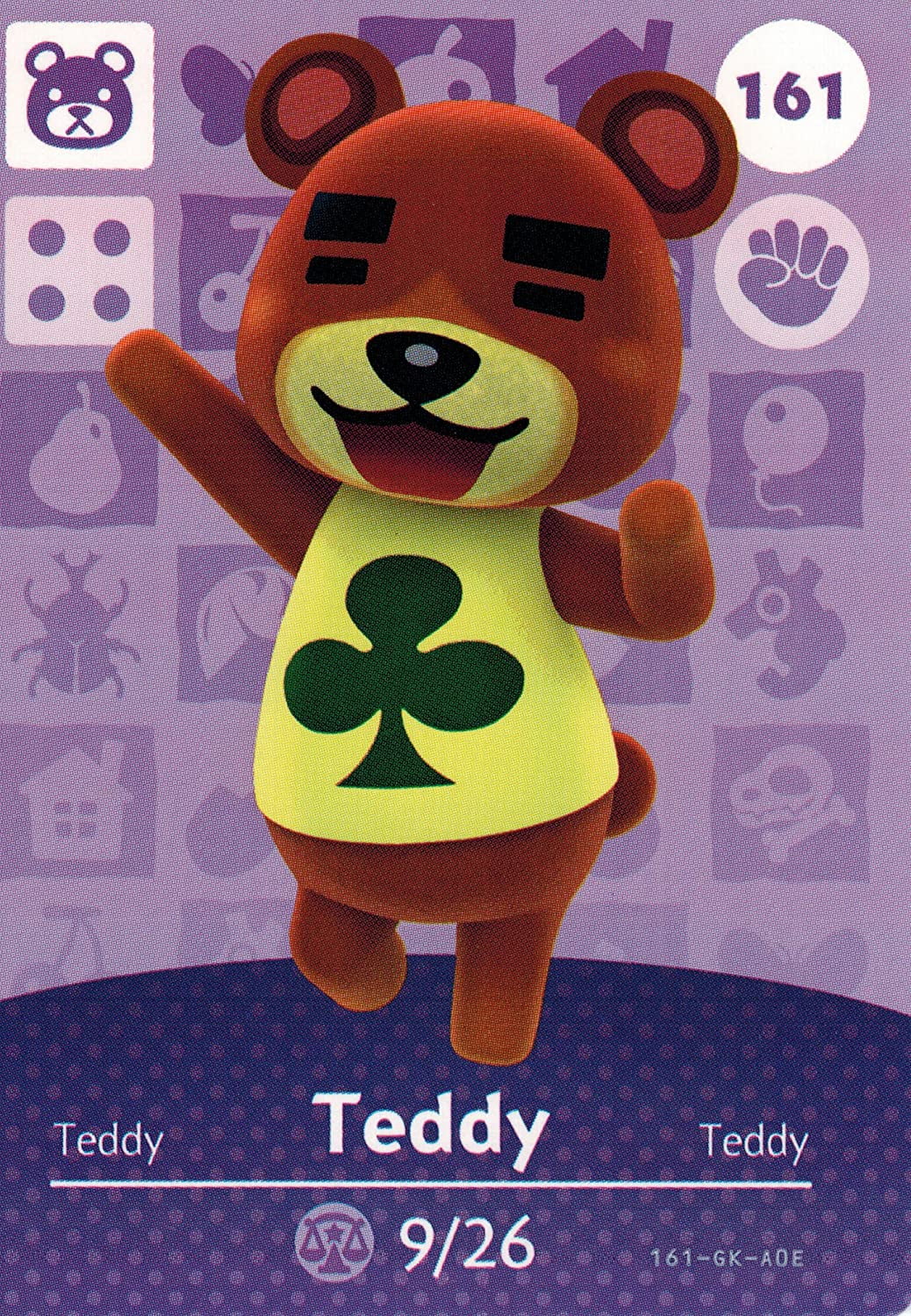 Nintendo Animal Crossing Happy Home Designer Amiibo Card Teddy 161/200 Usa Version