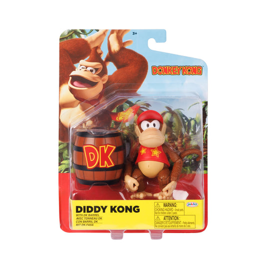 Nintendo 4 Inch Diddy Kong Action Figure With Iconic Donkey Kong Barrel Accessory