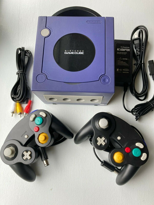 Nintendo Gamecube Indigo Blue Gaming Console + 2 Controllers Bundle Complete With All Cords - Refurbished