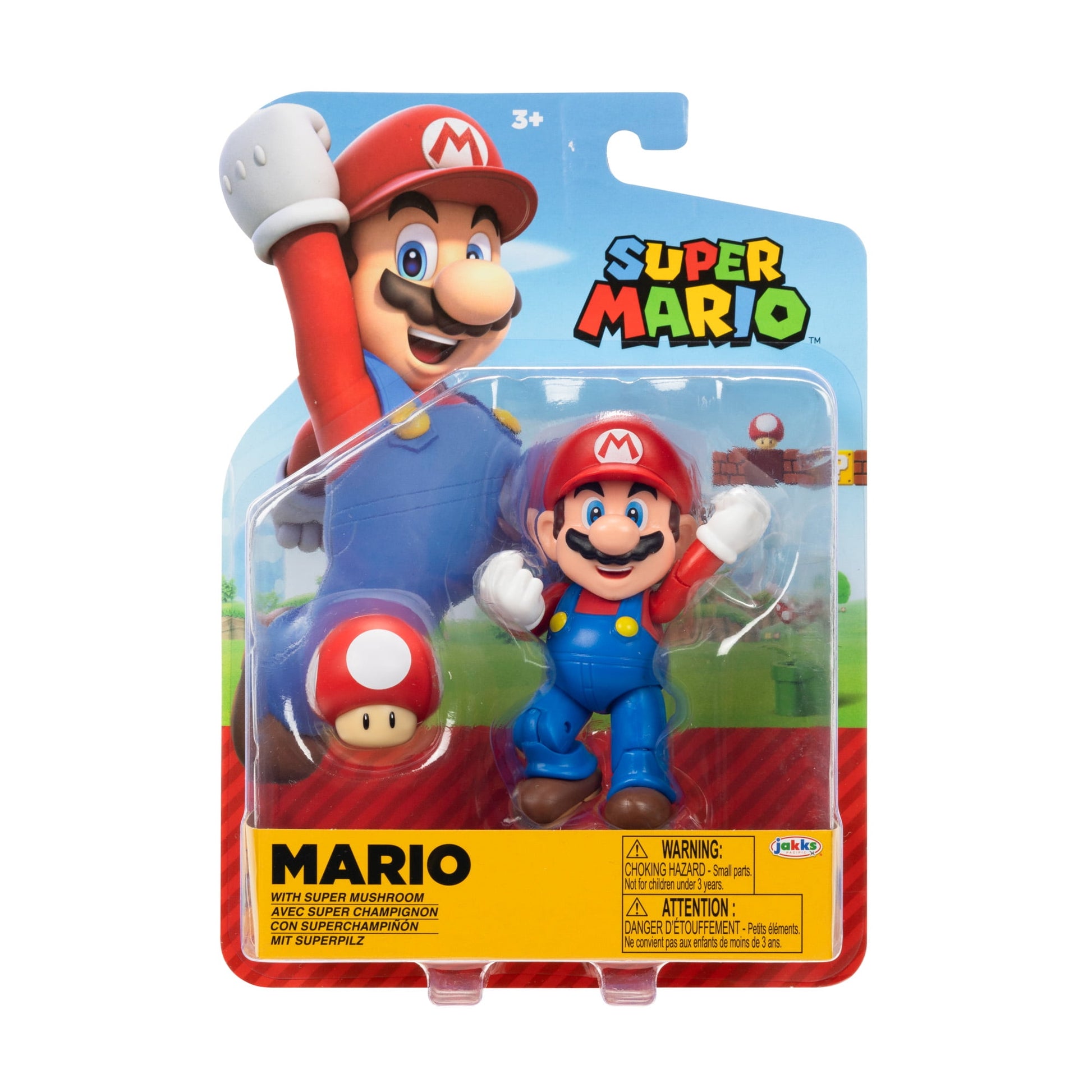 World Of Nintendo Super Mario 4 Inch Articulated Action Figure With Red Mushroom Power Up Accessory