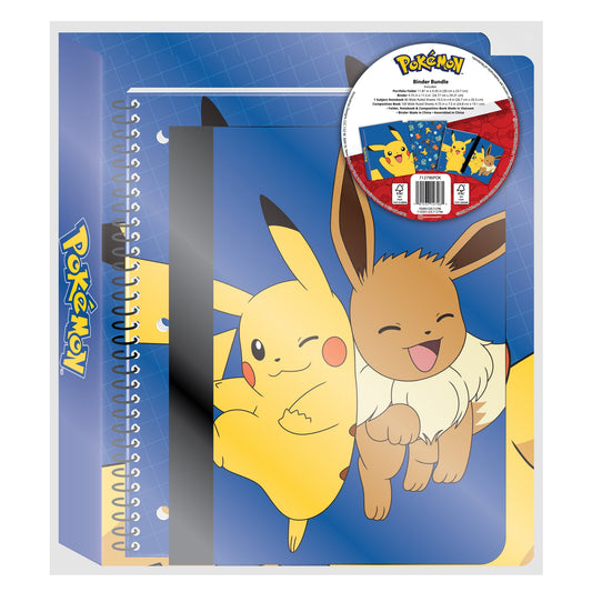 Pokmon Stationery Bundle, 3-Ring Vinyl Binder, 1-Inch O-Rings, Notebook, Composition Book, Folder