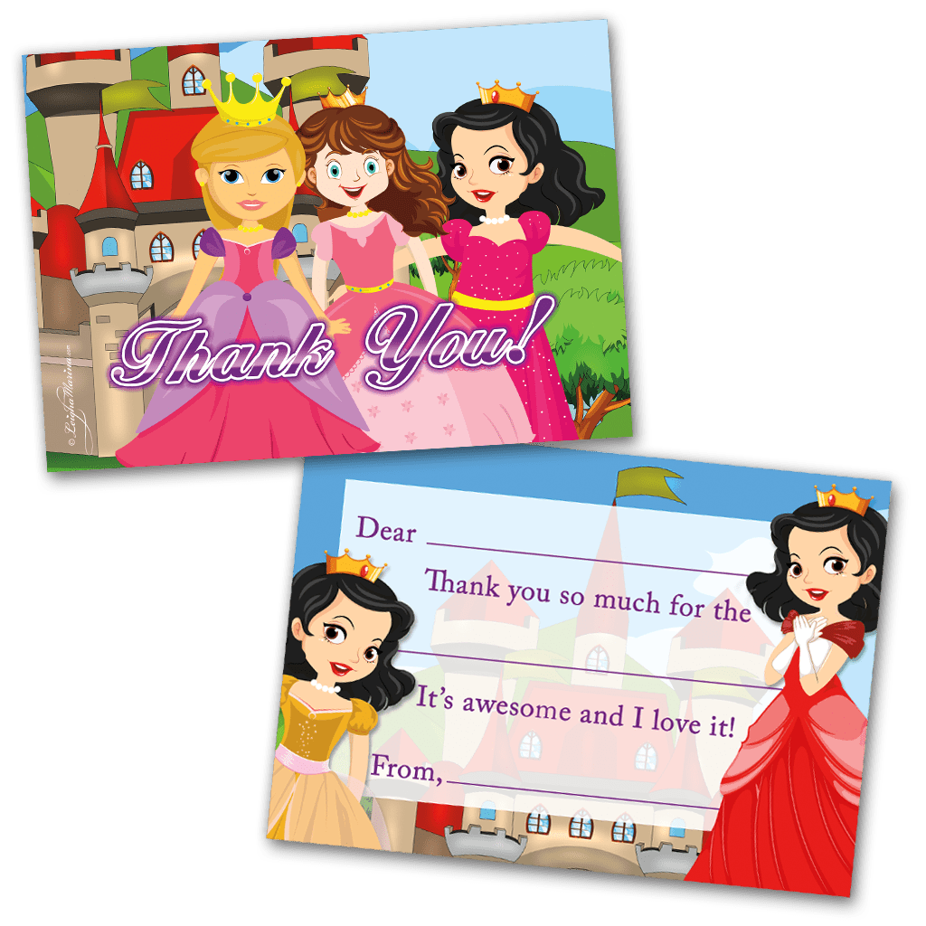 Princess Thank You Cards For Kids, 20 Notes & 20 Envelopes