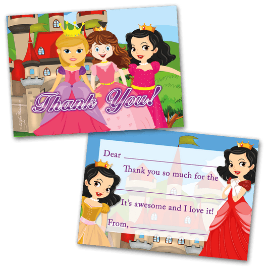 Princess Thank You Cards For Kids, 20 Notes & 20 Envelopes