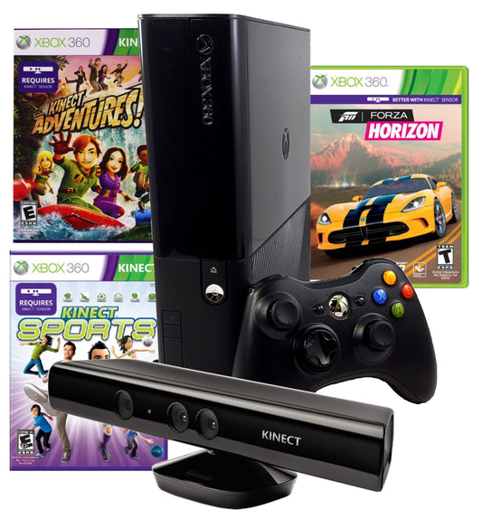 Restored Xbox 360 E 4Gb Console Forza Horizons, Kinect Sports, And Kinect Adventures (Refurbished)