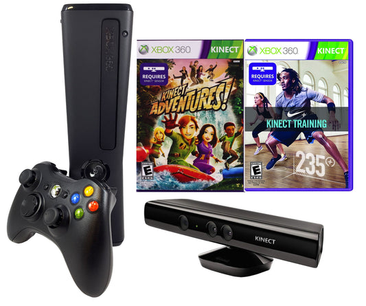 Restored Xbox 360 Slim 4Gb With Kinect Sensor, Adventures, And Nike+ Bundle (Refurbished)