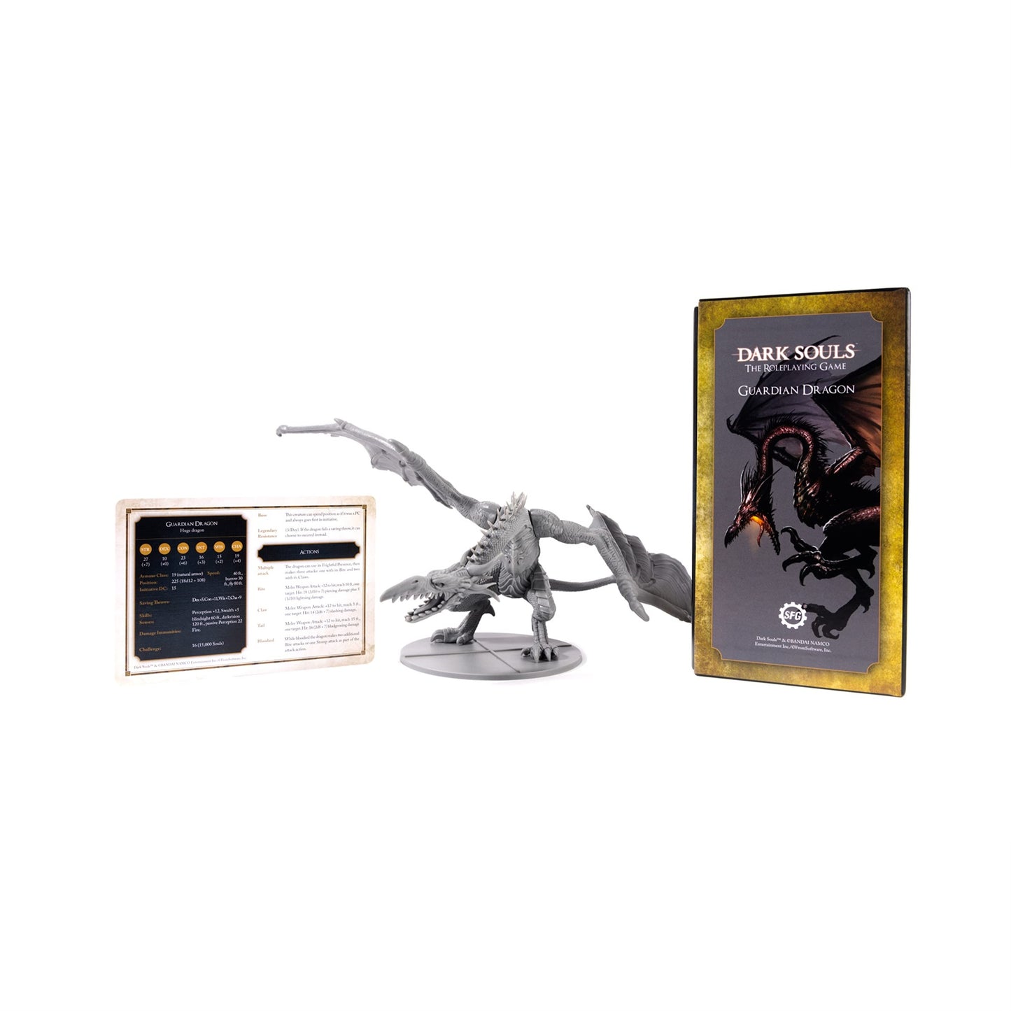 Steamforged Games Dark Souls RPG Guardian Dragon Miniature & Stat Cards - Silver, Model SFDS-RPG006, Cardboard Material