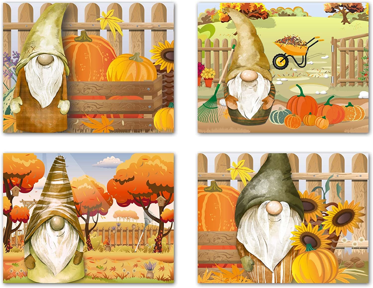 Small World Greetings Fall Gnomes Cards 12 Count - Blank Inside With Envelopes - A2 Size (5.54.25? - Thanksgiving, Fall Events, 
