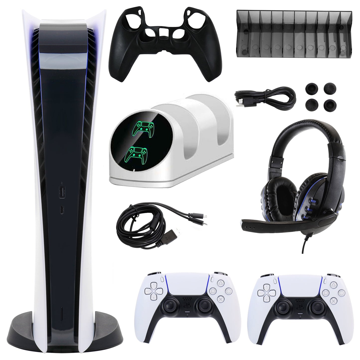 Sony Playstation 5 Digital Console With Extra White Dualsense Controller And Accessories Kit (Ps5, Playstation Digital Version)