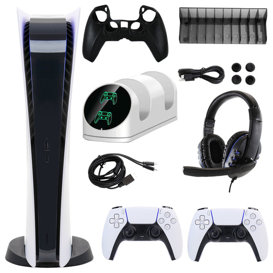 Sony Playstation 5 Digital Console With Extra White Dualsense Controller And Accessories Kit (Ps5, Playstation Digital Version)