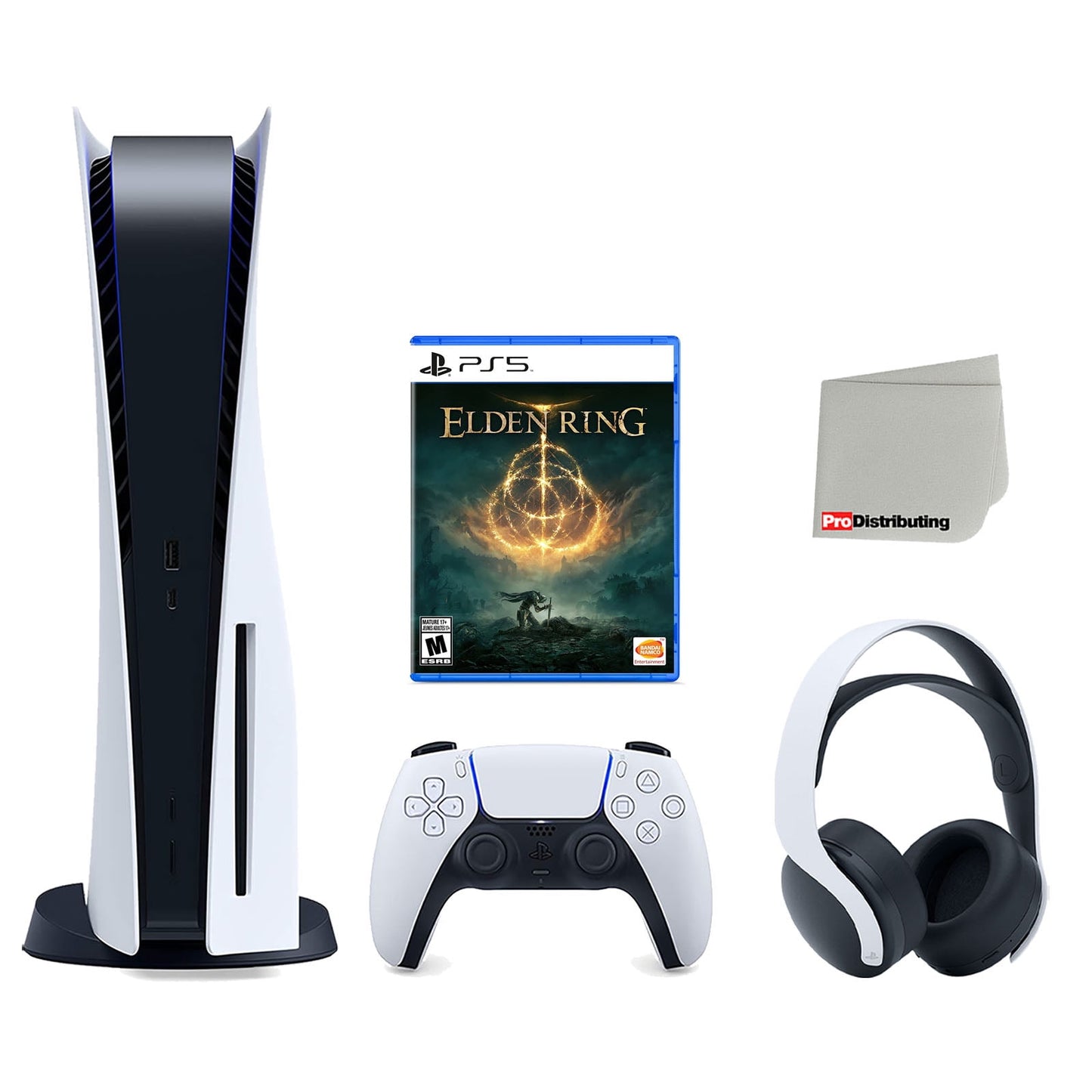 Sony Playstation 5 Disc Version Console With White Pulse 3D Headset, Elden Ring And Cleaning Cloth