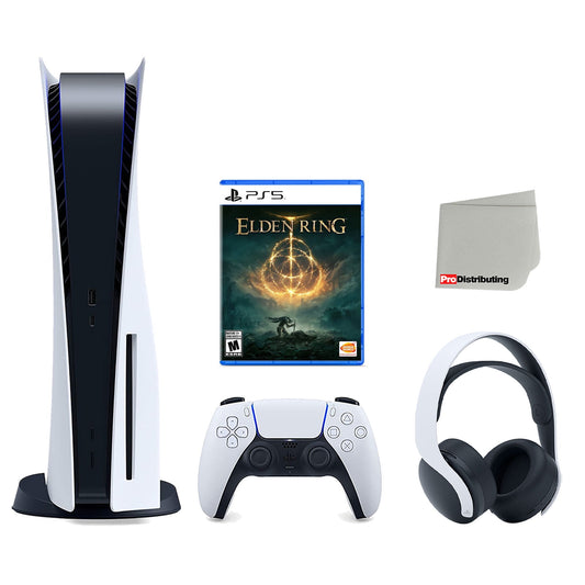 Sony Playstation 5 Disc Version Console With White Pulse 3D Headset, Elden Ring And Cleaning Cloth