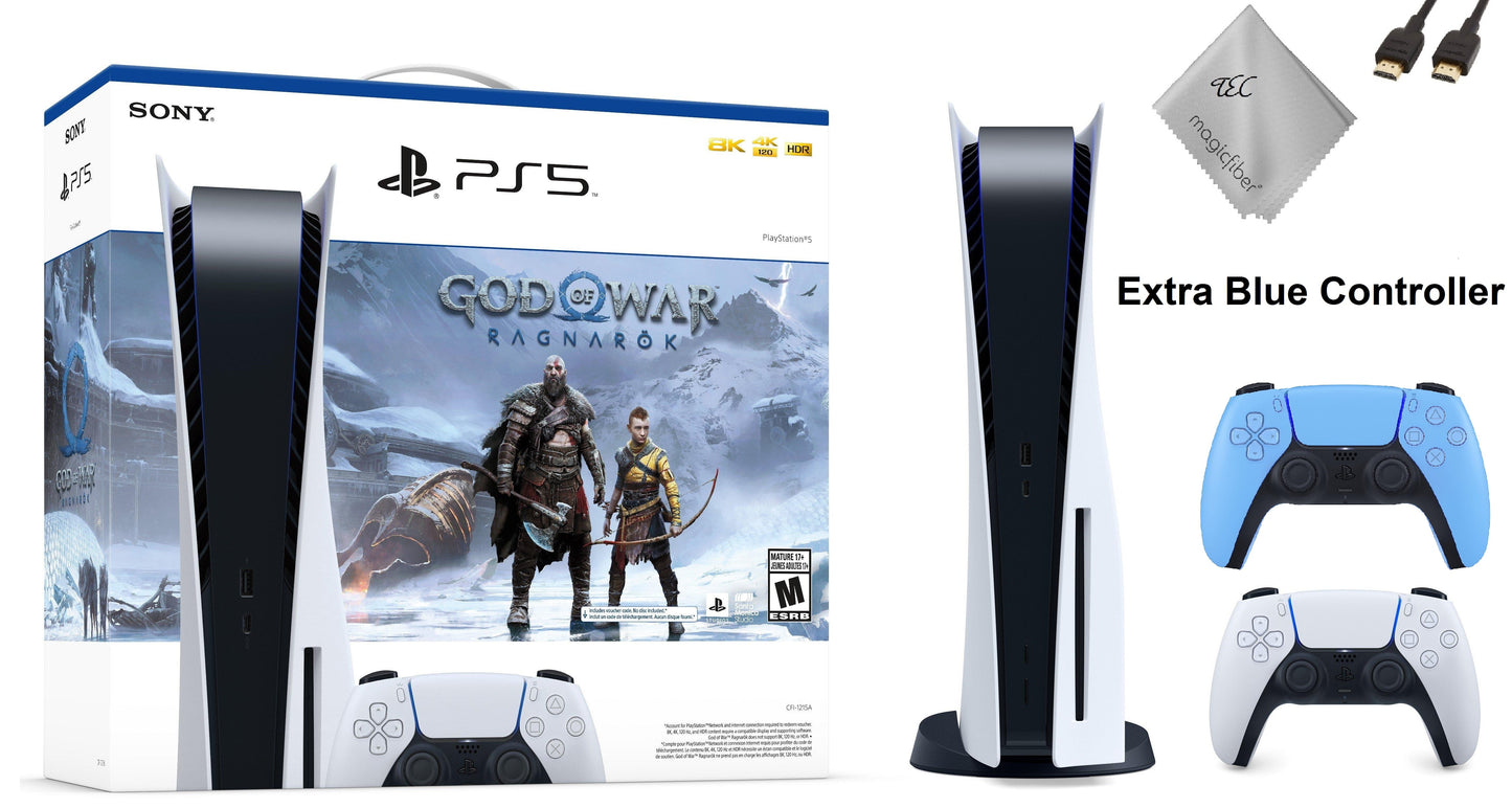 Tec Sony Playstation_Ps5 Gaming Console (Disc Version) With God Of War(Gow) RagnarK Bundle Plus Extra Starlight Blue Controller 