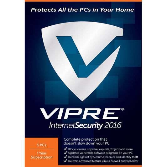 Threattrack Vish12016Esd-0000Us Vipre Internet Sec 2016, 5 Pcs, 1 Year (Email Delivery)