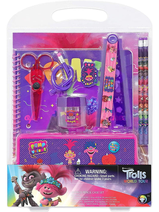 Trolls World Tour School Supplies Set With Pencil Case, Notebook, Folder & More - 10 Pc. Set - One Color, One Size